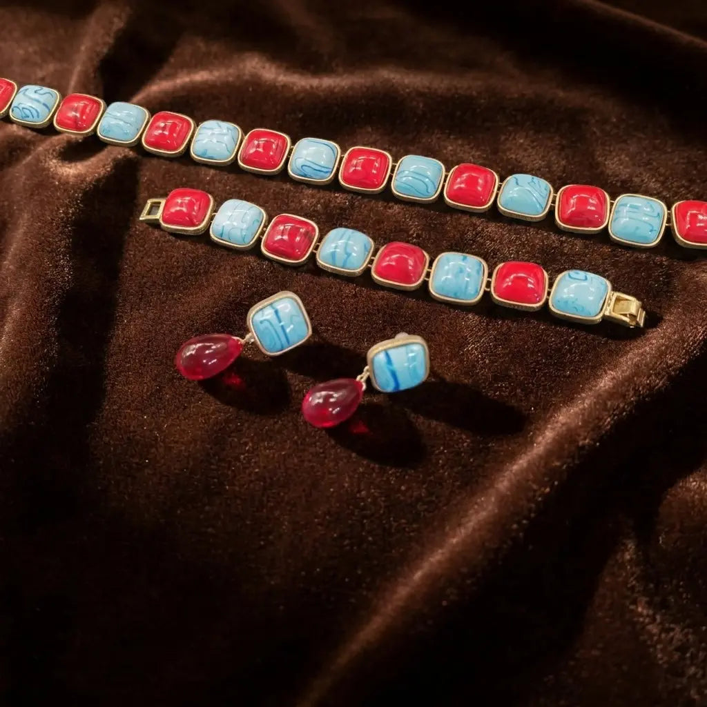 Dopamine beaded necklace new summer collarbone chain color fashion jewelry bracelet stud earrings