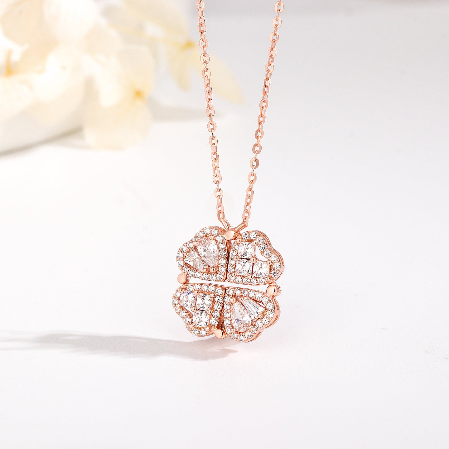 S925 Sterling Silver Zircon Love Clover Necklace