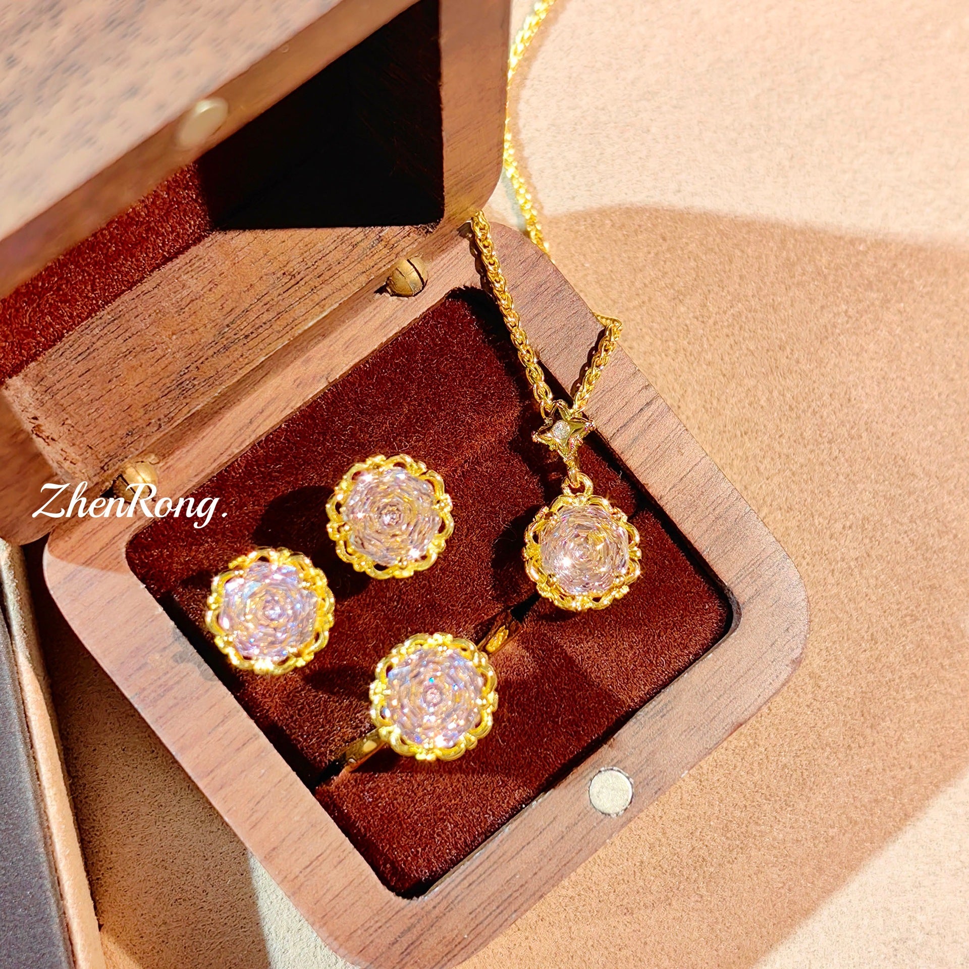 Star Anise Rose Cut Sea Blue Necklace Color Treasure Set
