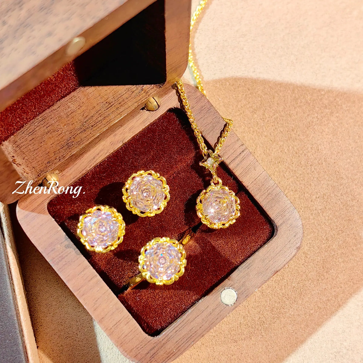 Star Anise Rose Cut Sea Blue Necklace Color Treasure Set