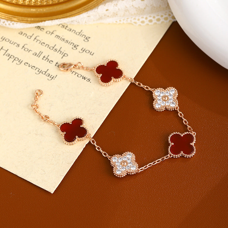 Light luxury four-leaf clover five-flower bracelet