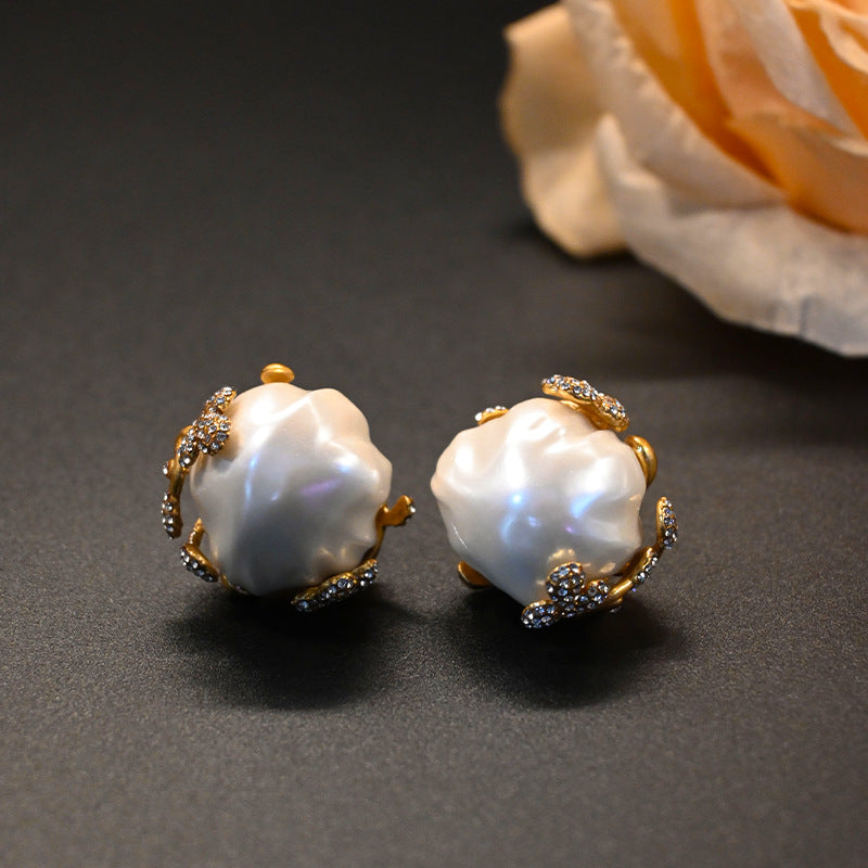 Medieval Vintage Baroque Pearl Stud Earrings Set