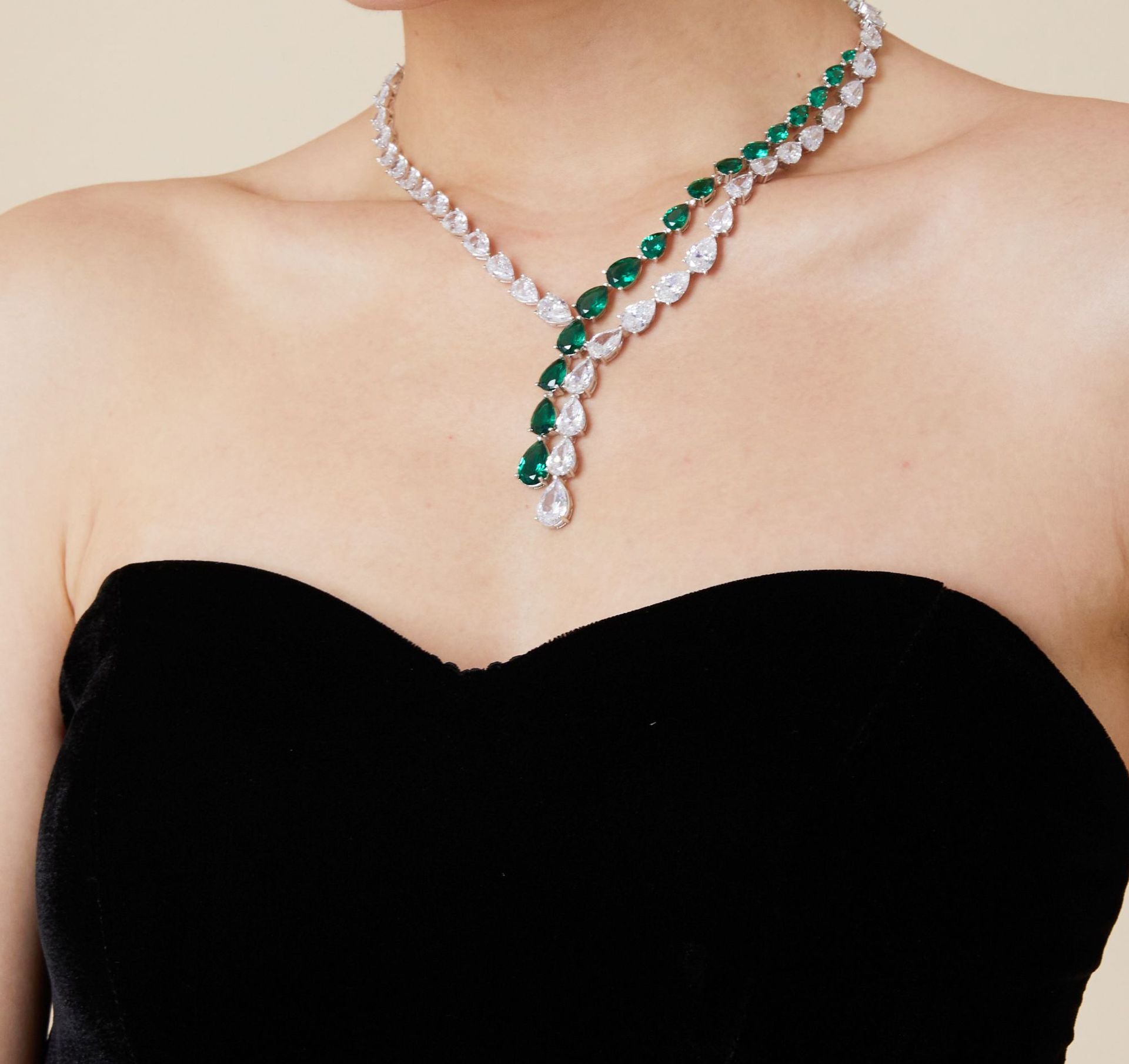 Double Pink Pear-Shaped Tassel Necklace