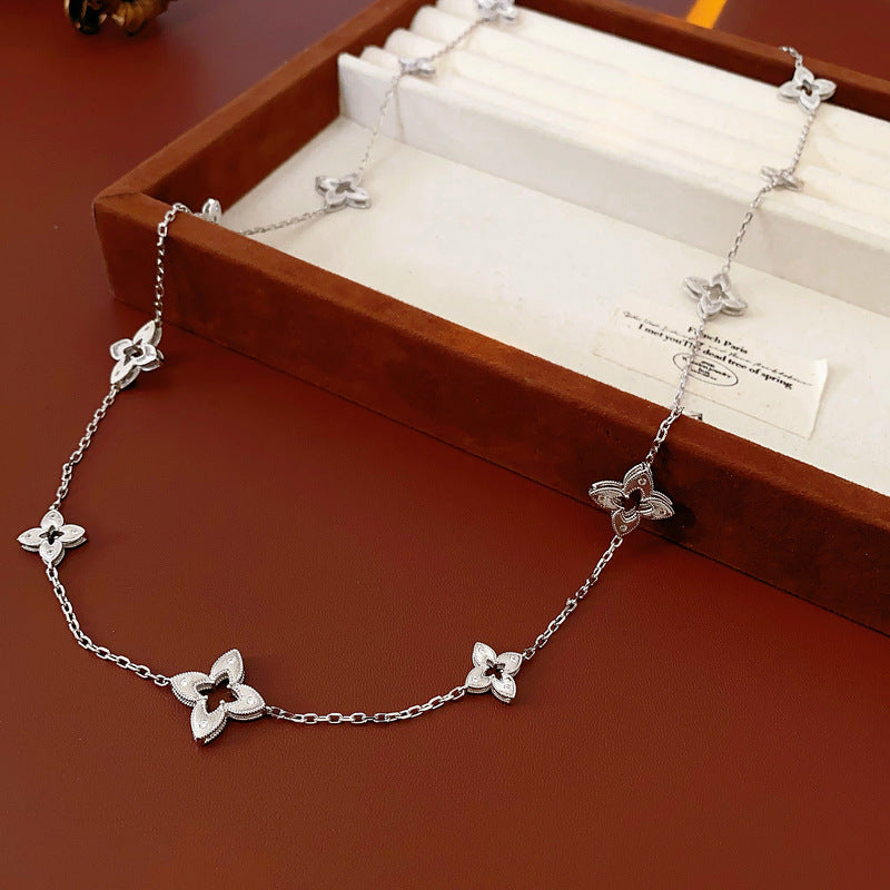 Fashion zircon rhombus flower necklace