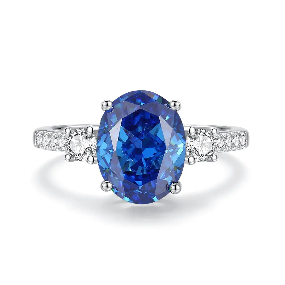 Bague de fiançailles de luxe ovale en saphir bleu pour femme
