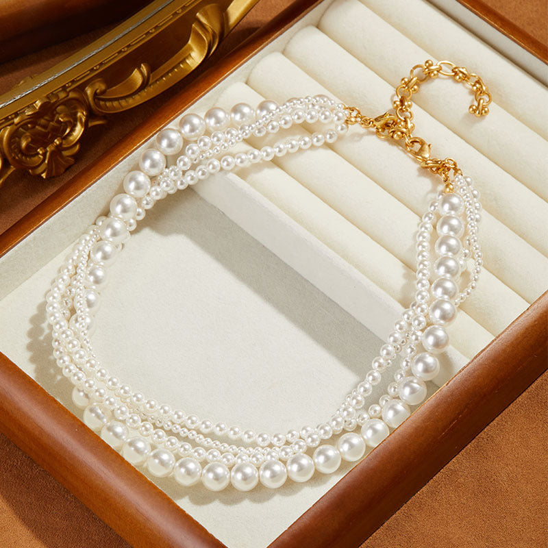 Stylish French Elegant Multilayer Artificial Pearl Necklace
