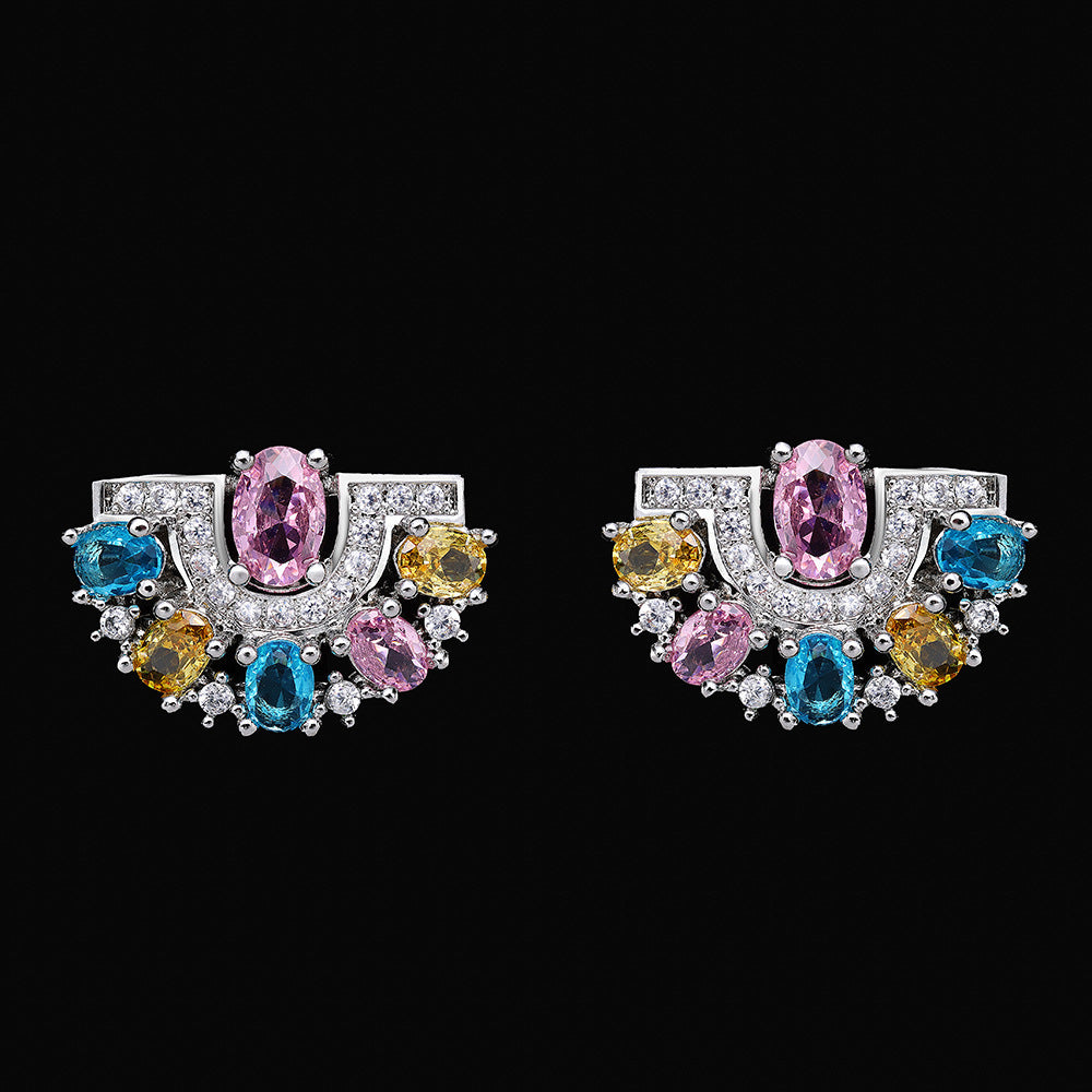 Luxury Rainbow Crystal Statement Jewelry Set – Necklace Earrings Ring Bridal Set