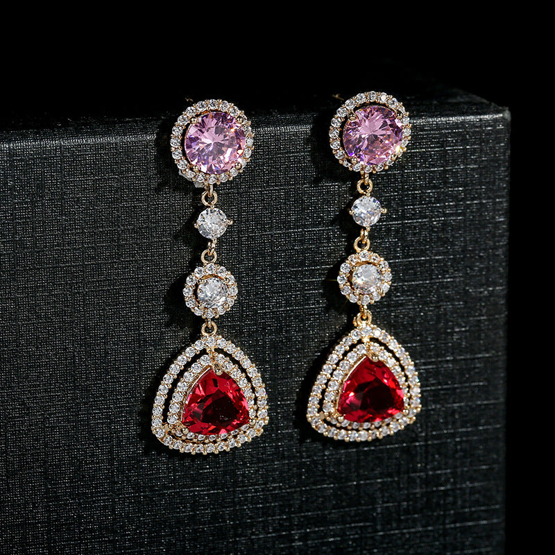 Vintage Inspired Pink Crystal Earrings – Red Teardrop Gemstone Luxury Jewelry