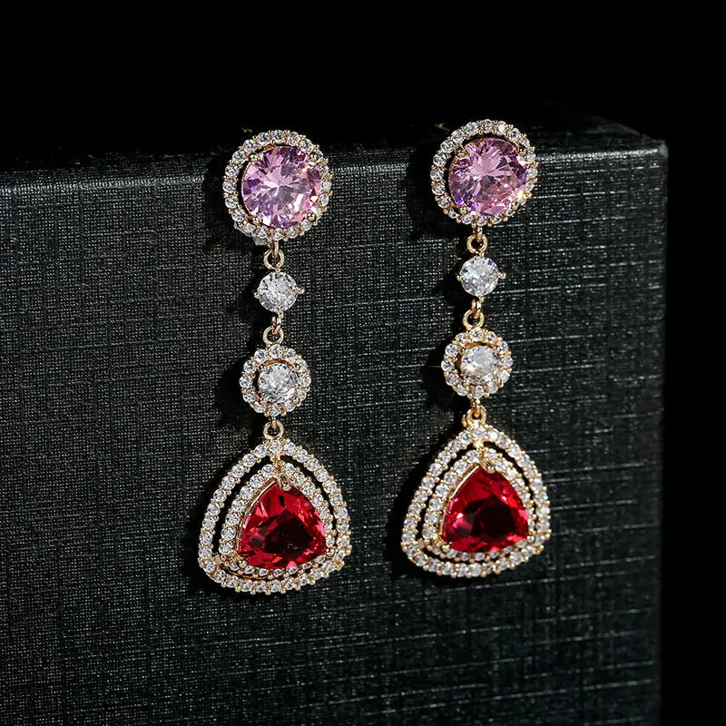 Vintage Inspired Pink Crystal Earrings – Red Teardrop Gemstone Luxury Jewelry