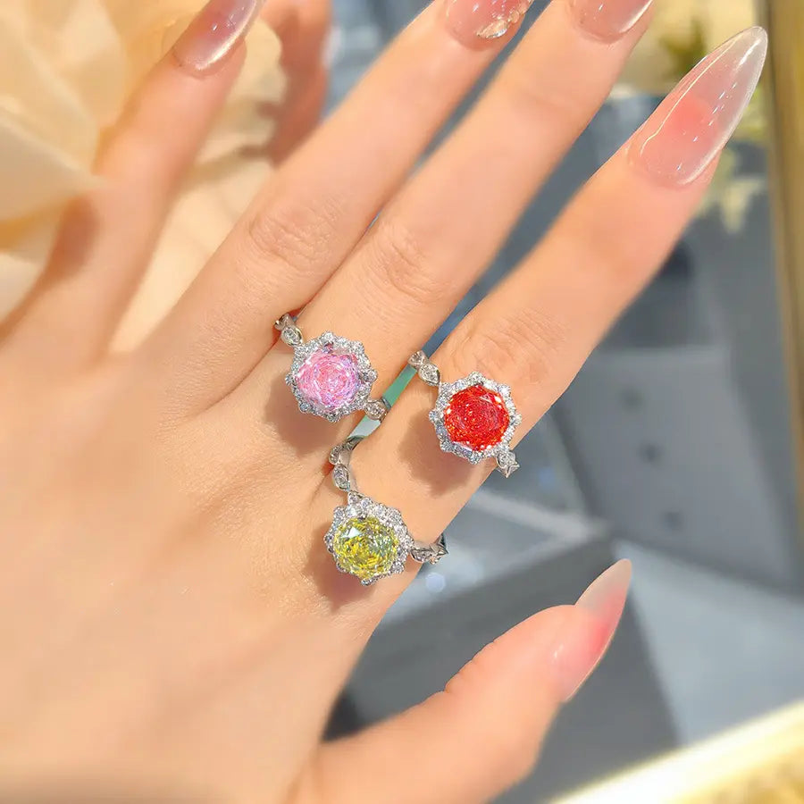 Simple Bague Diamant Cristal Rose