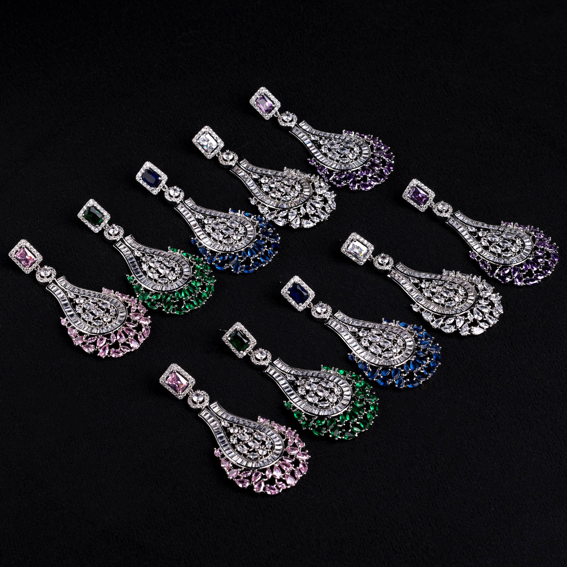 Royal Blue Crystal Earrings – Elegant Chandelier Jewelry for Women