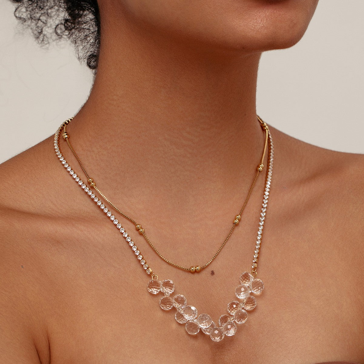 Fashion Diamond White Crystal Double Necklace