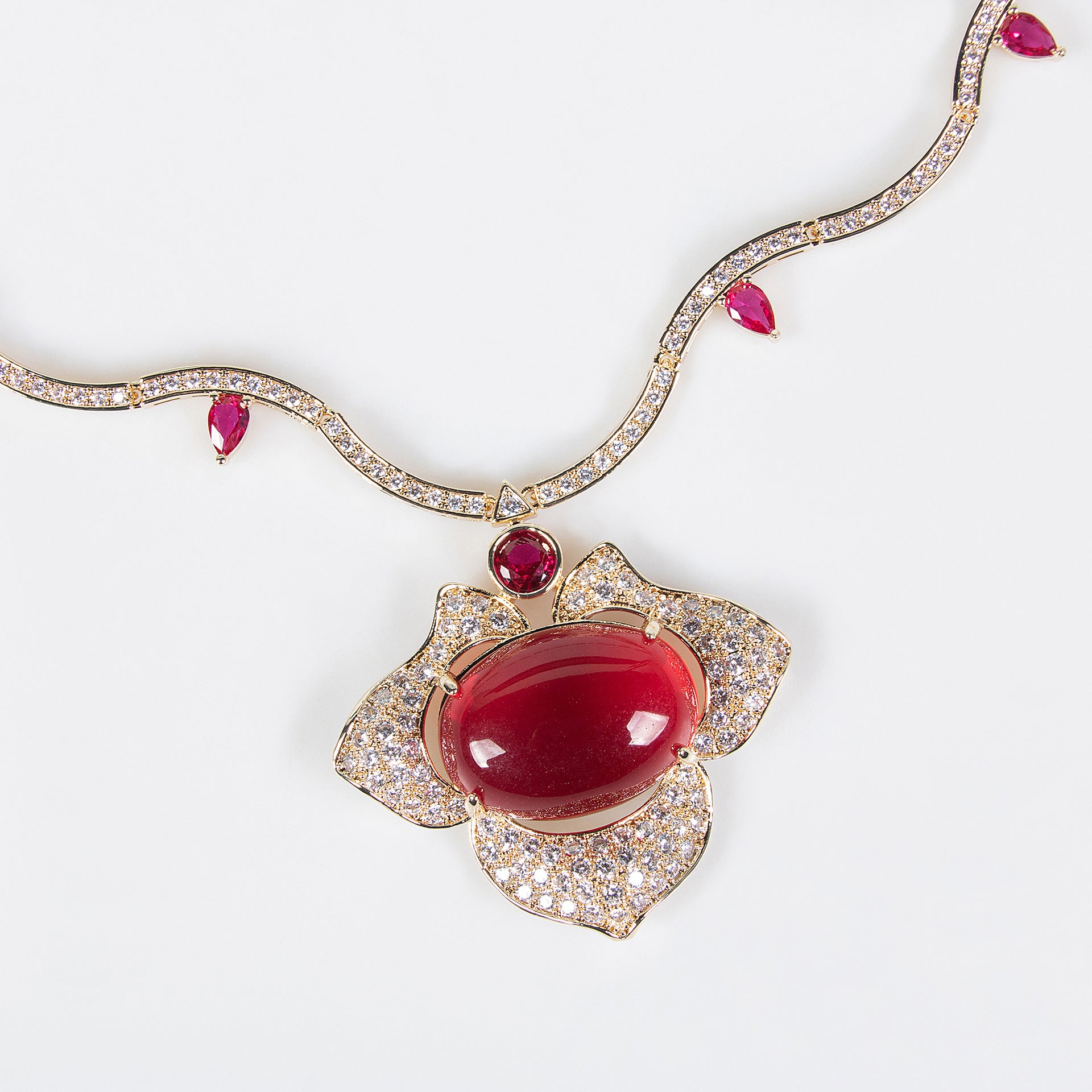 Luxury Ruby Red Crystal Necklace Earrings Set – Vintage Statement Jewelry for Women