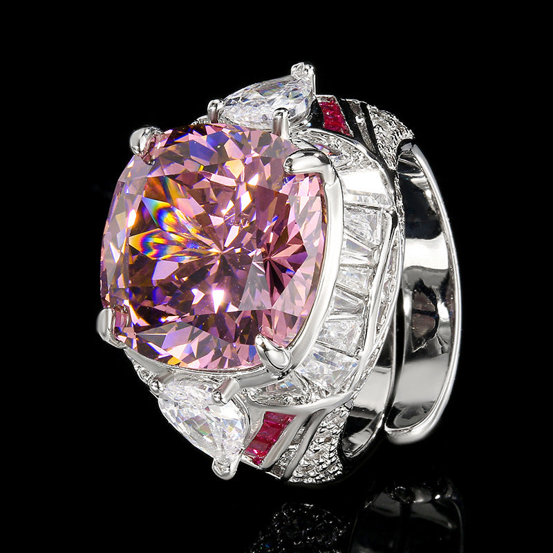 Copper silver plated red corundum square fashion ring