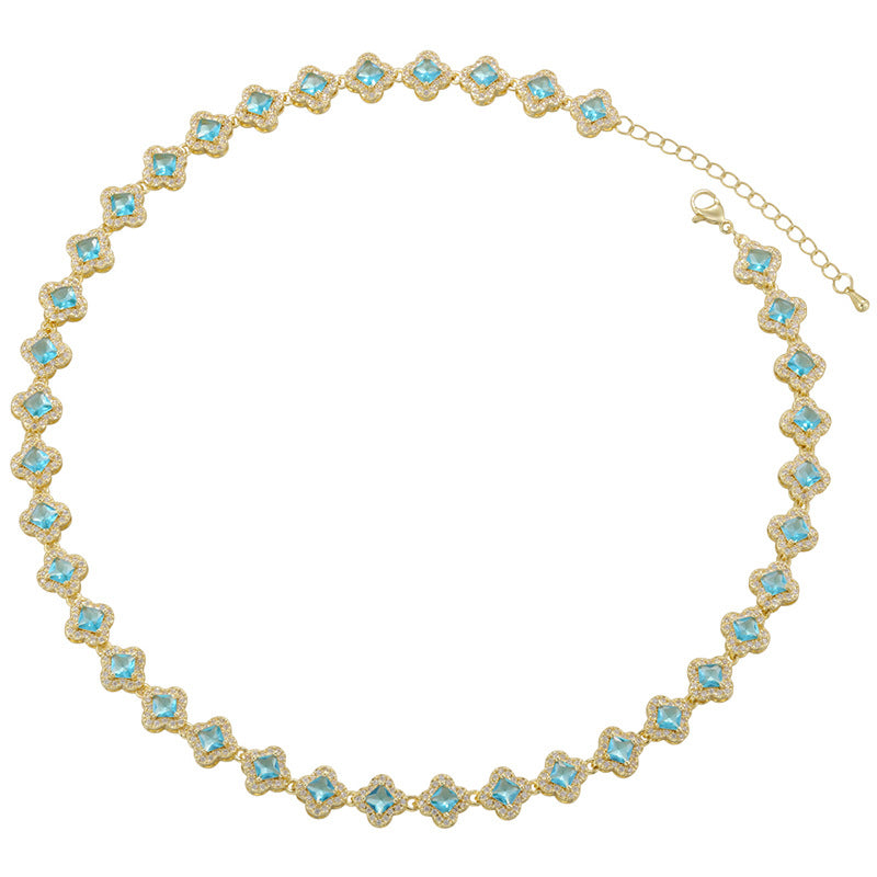 Light Luxury Copper with Colored Diamonds Lucky Clover Necklace