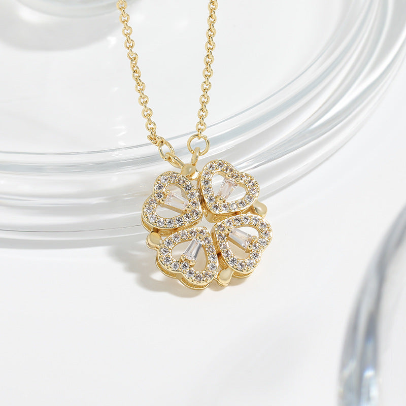 Two-wear love flower four-leaf clover necklace