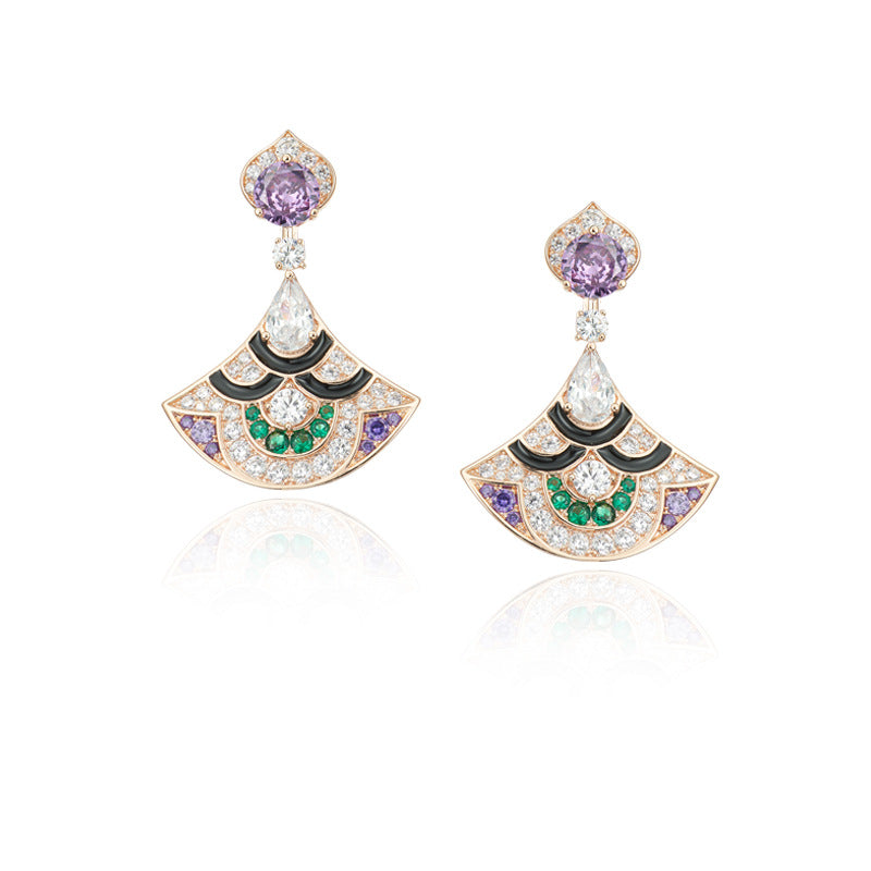New gold-plated violet fan earrings