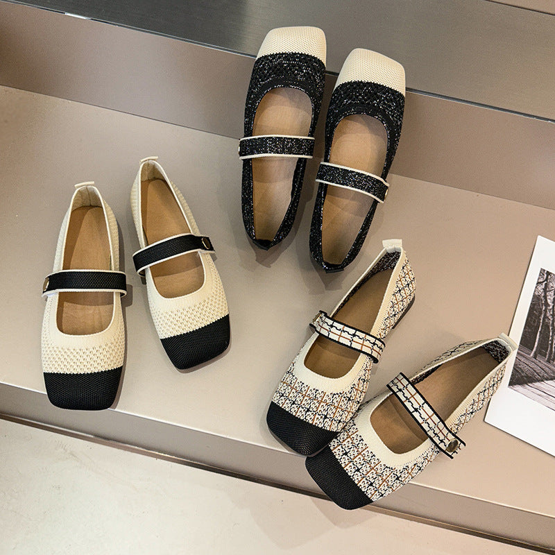 Knitted color blocked square toe loafers