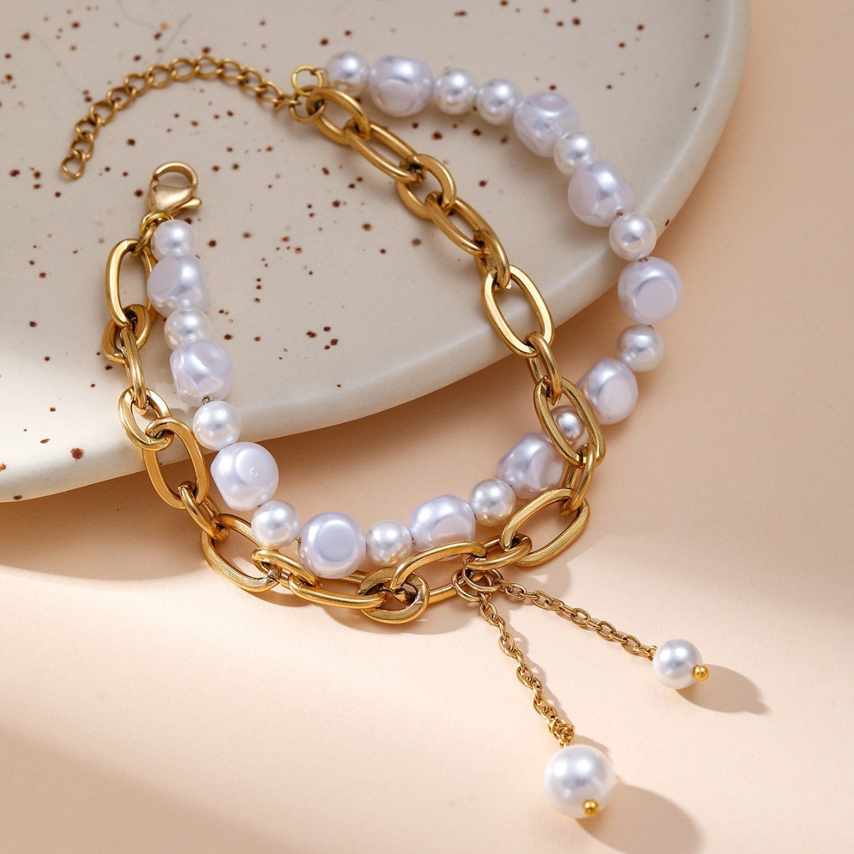 Fashion stitching pearl titanium steel bracelet