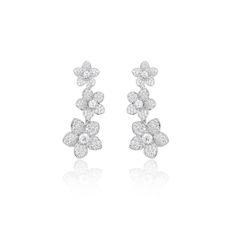Fine craft copper gold-plated diamond-encrusted flower earrings