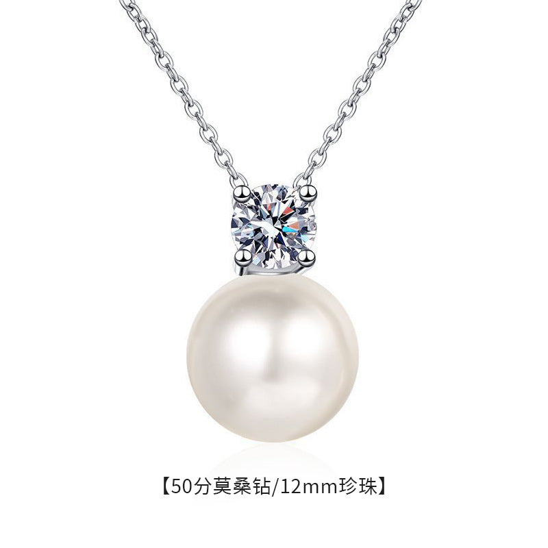S925 Sterling Silver Pearl Mozzarella Diamond Necklace