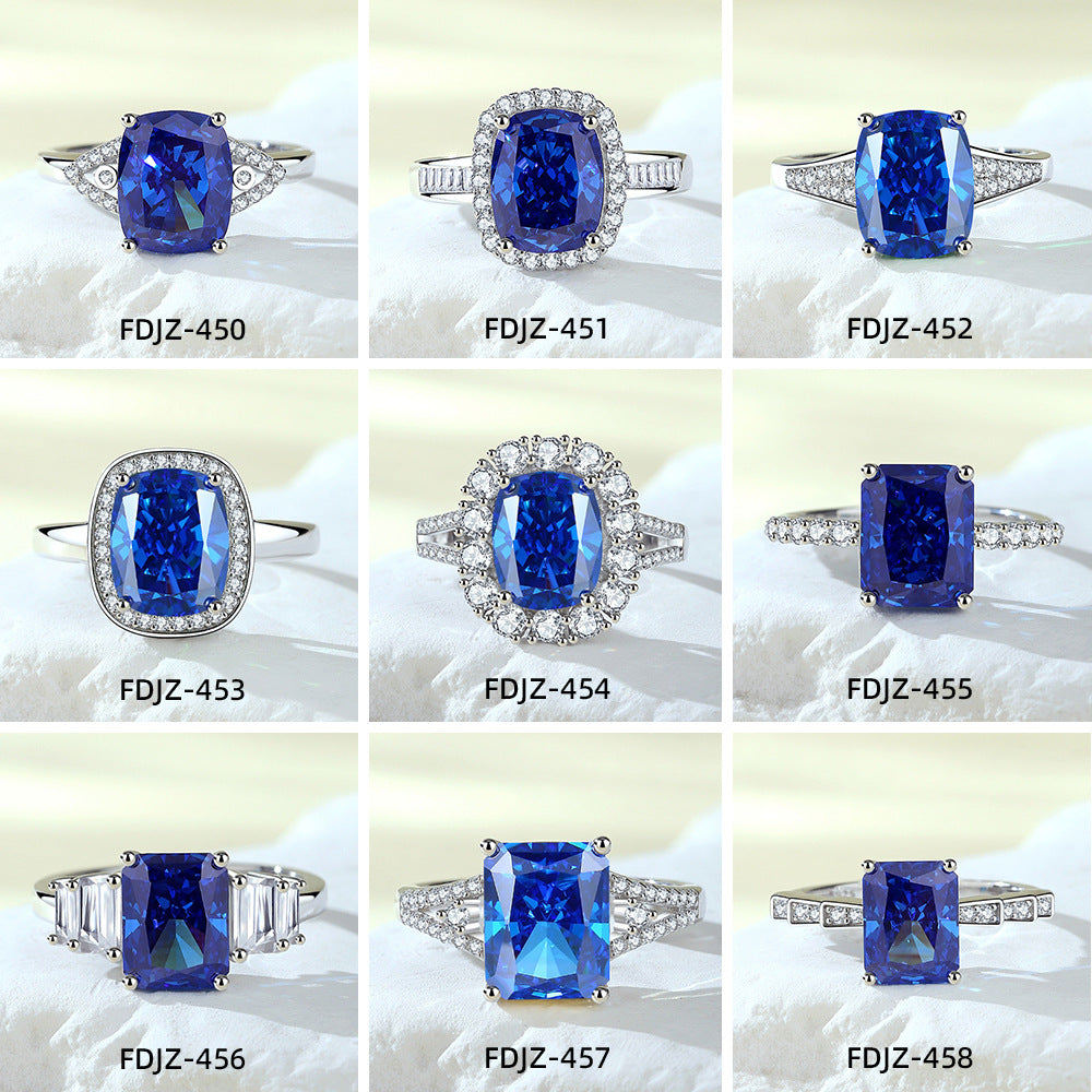 Bague de fiançailles de luxe ovale en saphir bleu pour femme