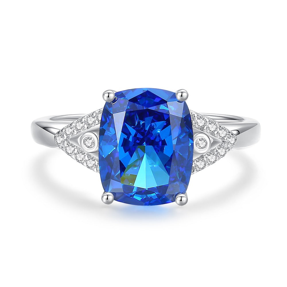 Bague de fiançailles de luxe ovale en saphir bleu pour femme
