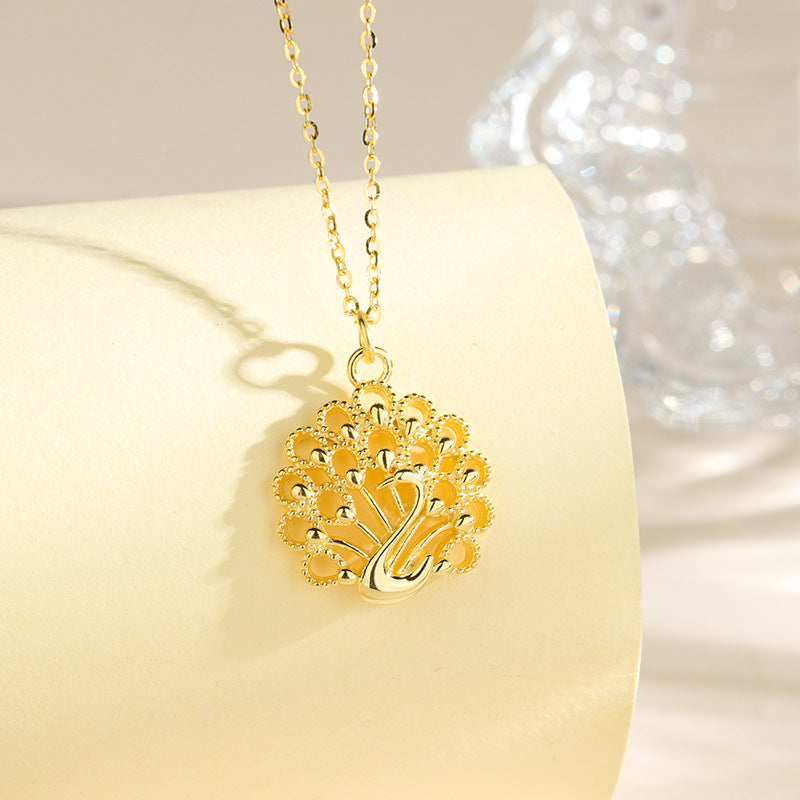 S925 sterling silver peacock open screen hollow necklace
