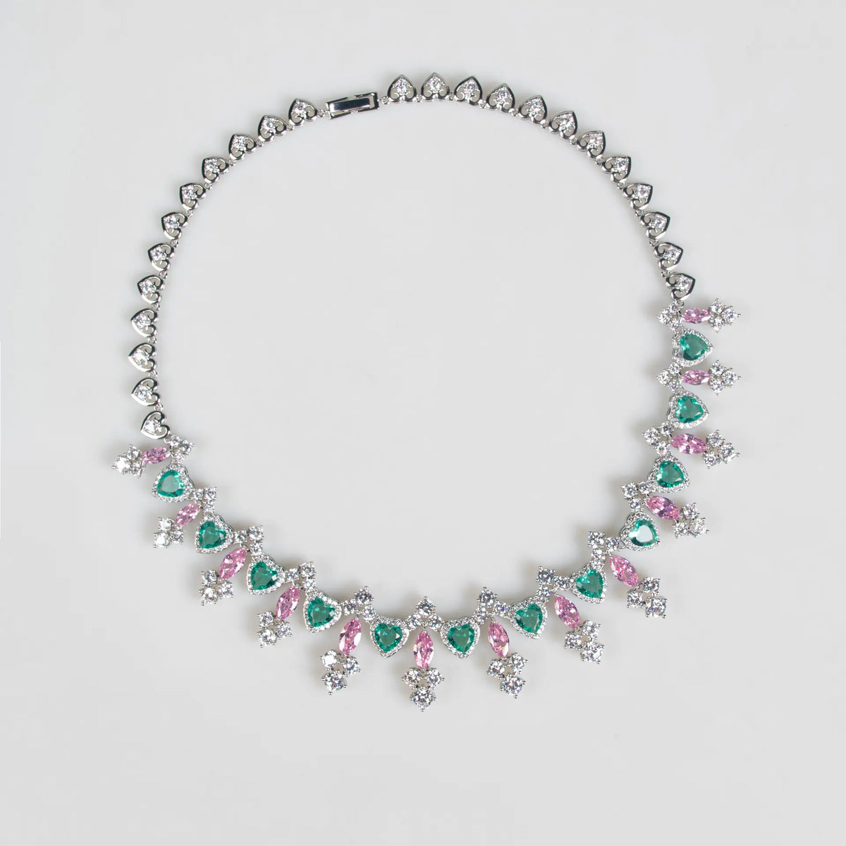 Luxury Emerald Pink Crystal Necklace and Earrings Jewelry Set