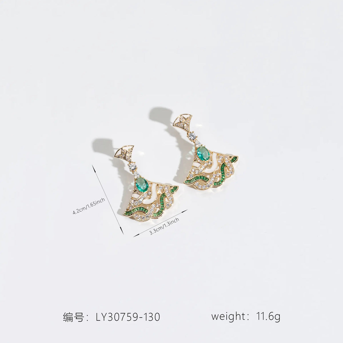 Boucles d'oreilles pendantes de luxe éventail en cristal rose ton doré pour femmes