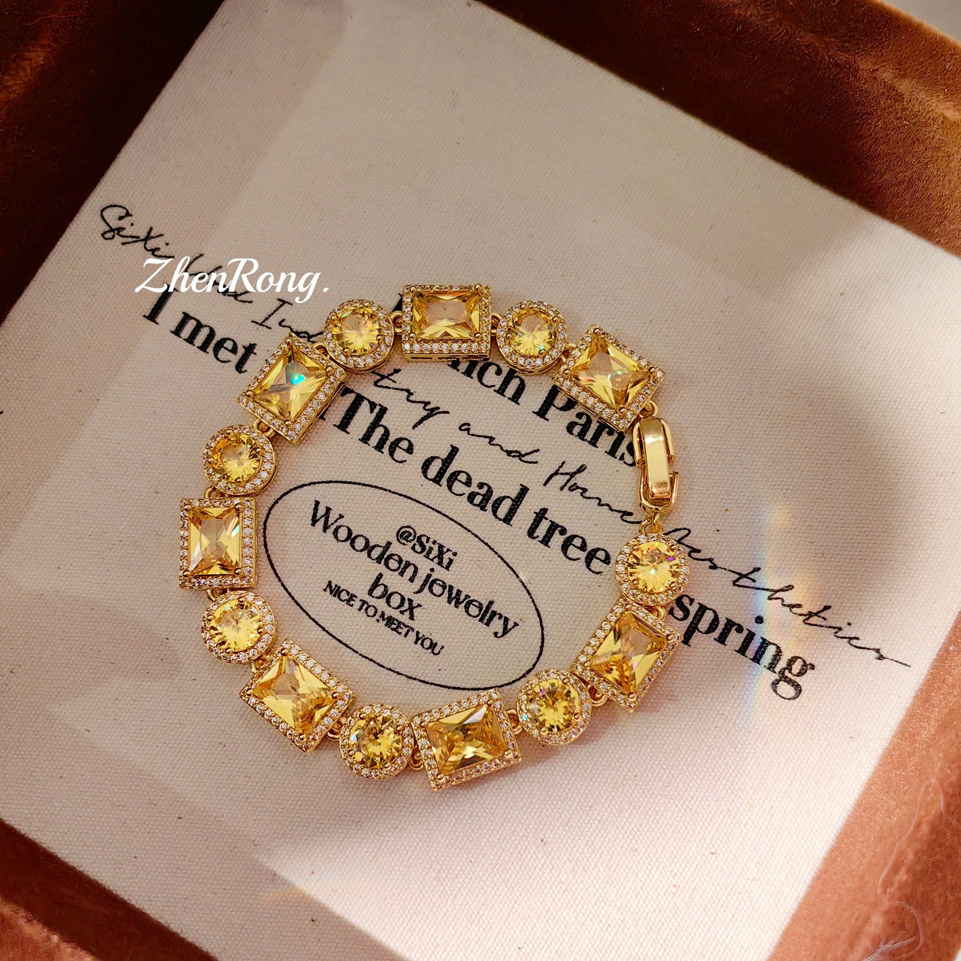 Fashion Sugar Cube Yellow Zircon Full Diamond Bracelet
