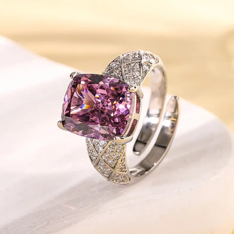 Bague ajustable de luxe en cristal taillé carré – Bague cocktail élégante pour femmes