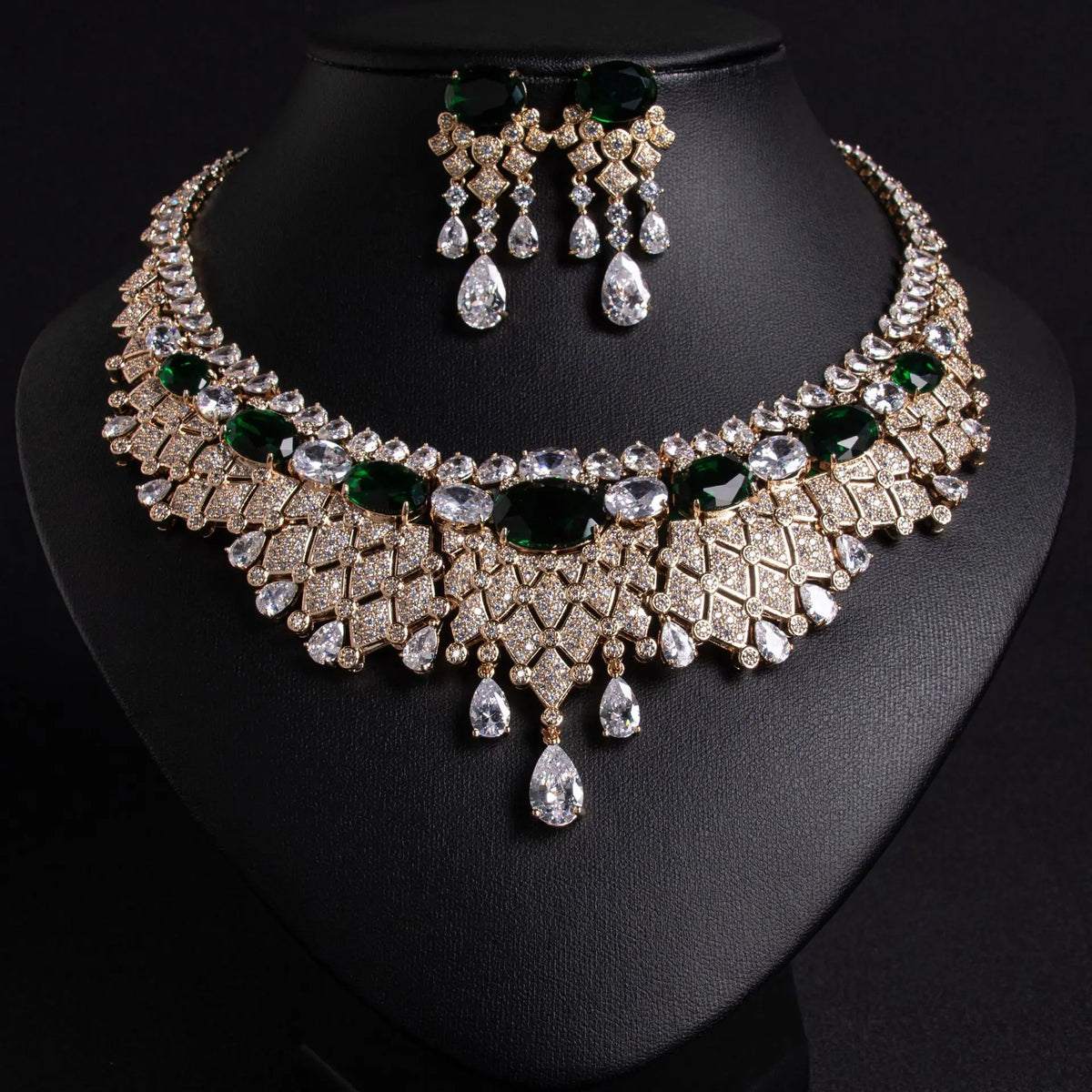 Luxury Ruby Red Crystal Statement Necklace and Earrings Jewelry Set