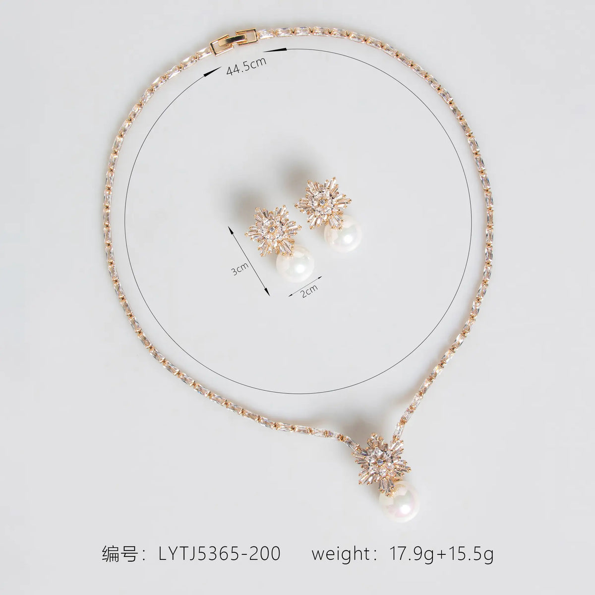 Parure de boucles d'oreilles et collier flocon de neige zircon perles haut de gamme
