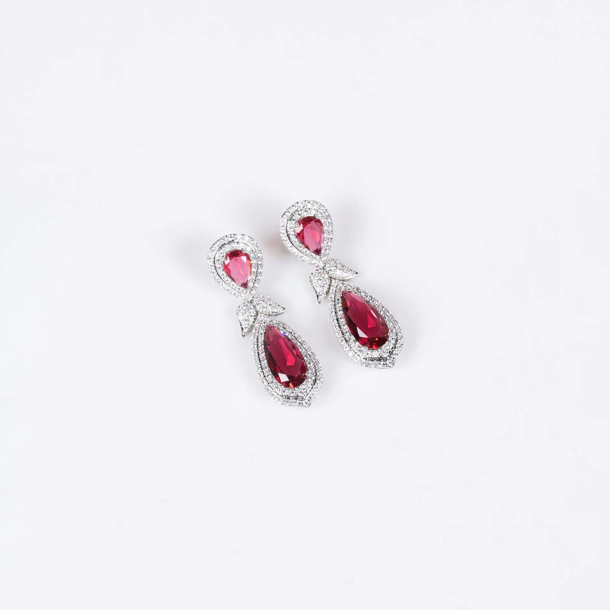 Luxury Red Teardrop Crystal Necklace and Earrings Jewelry Set for Women
