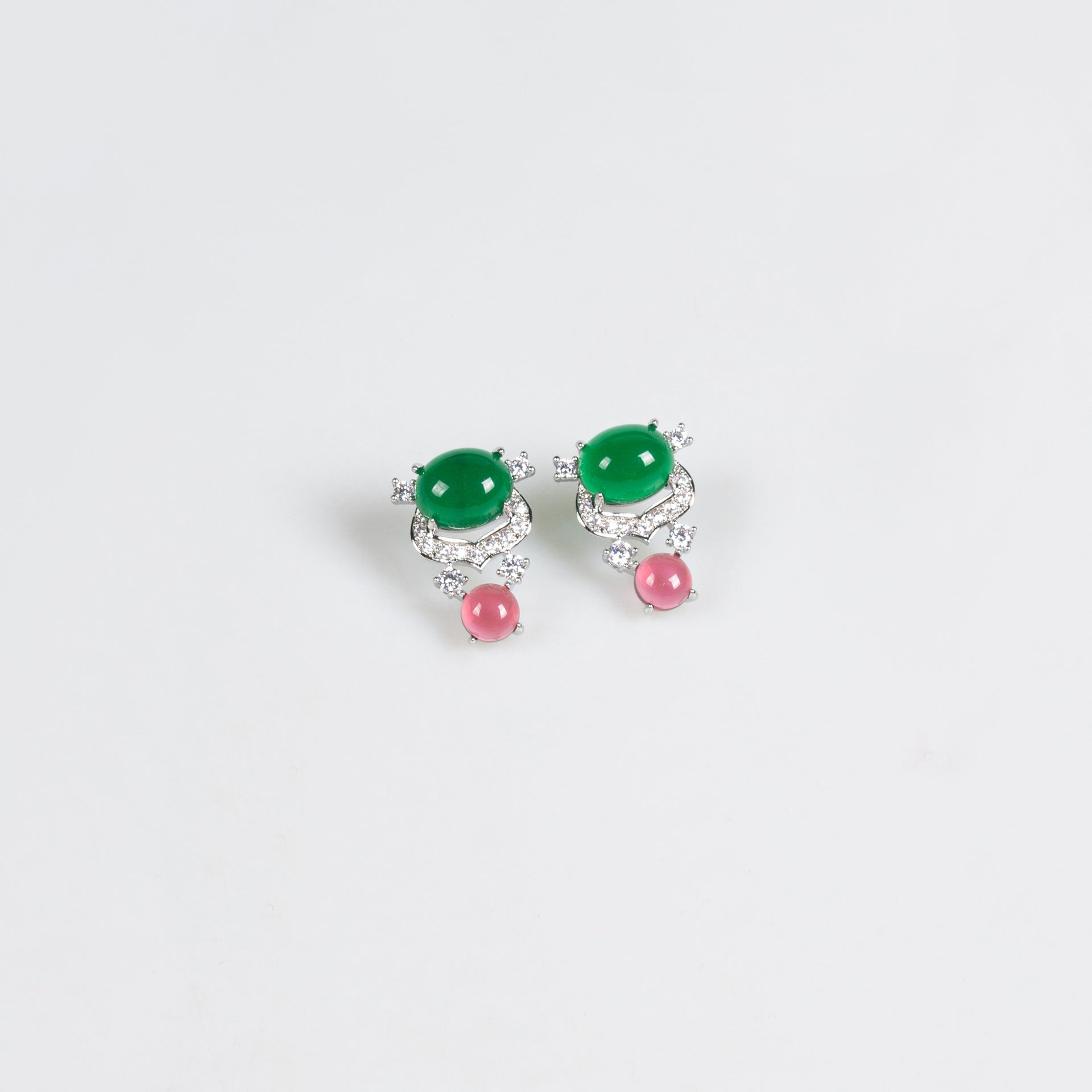 Parure collier et boucles d'oreilles de luxe en cristal vert émeraude et rouge rubis