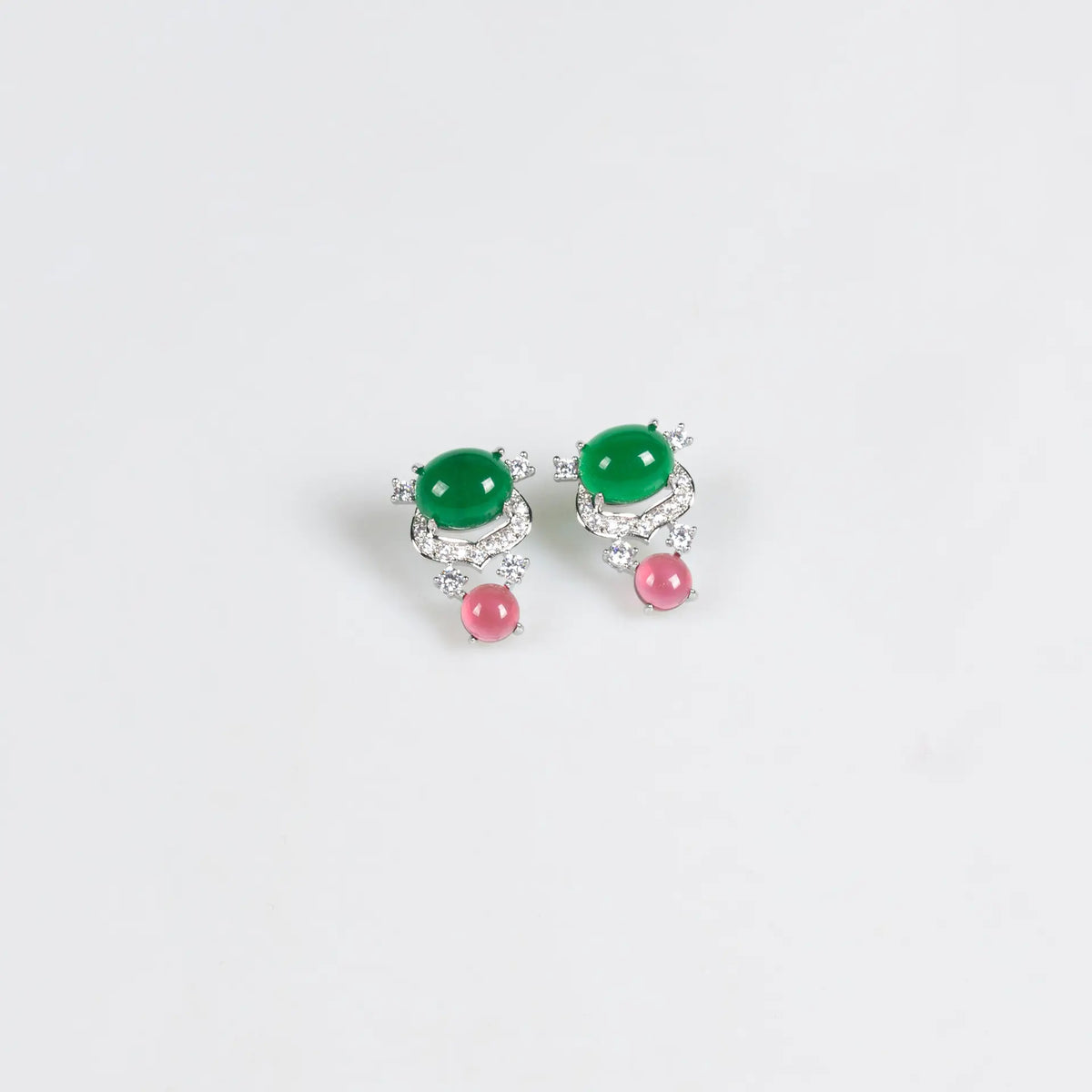 Parure collier et boucles d'oreilles de luxe en cristal vert émeraude et rouge rubis