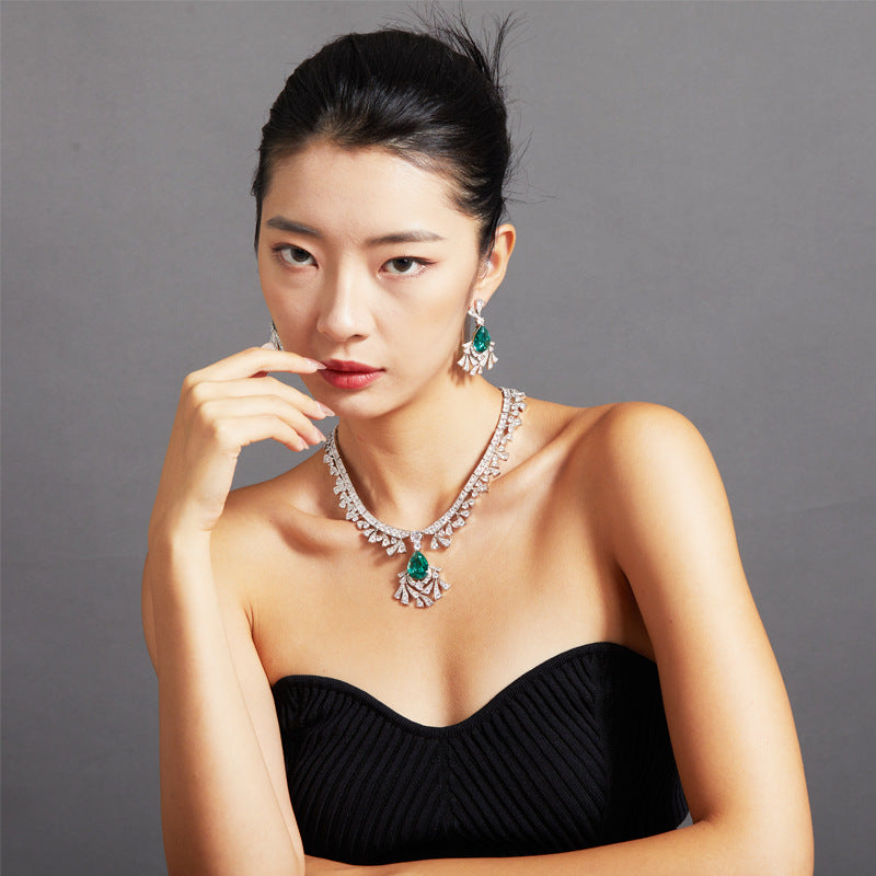 Elegant Gold Plated Drop Emerald Ladies Gala Necklace