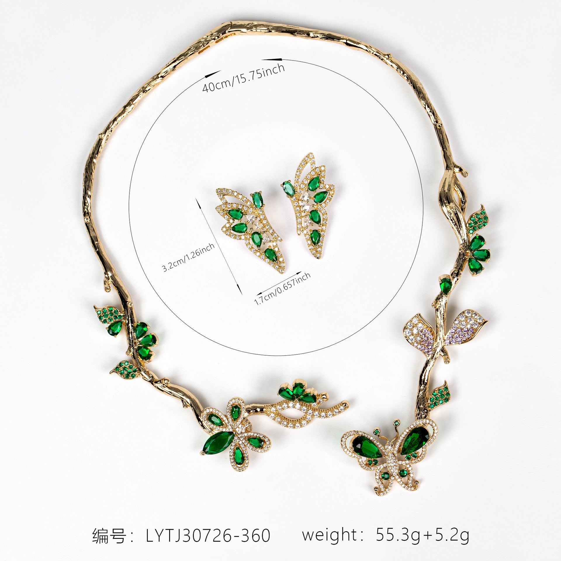 Light luxury three-dimensional butterfly zircon necklace earrings set