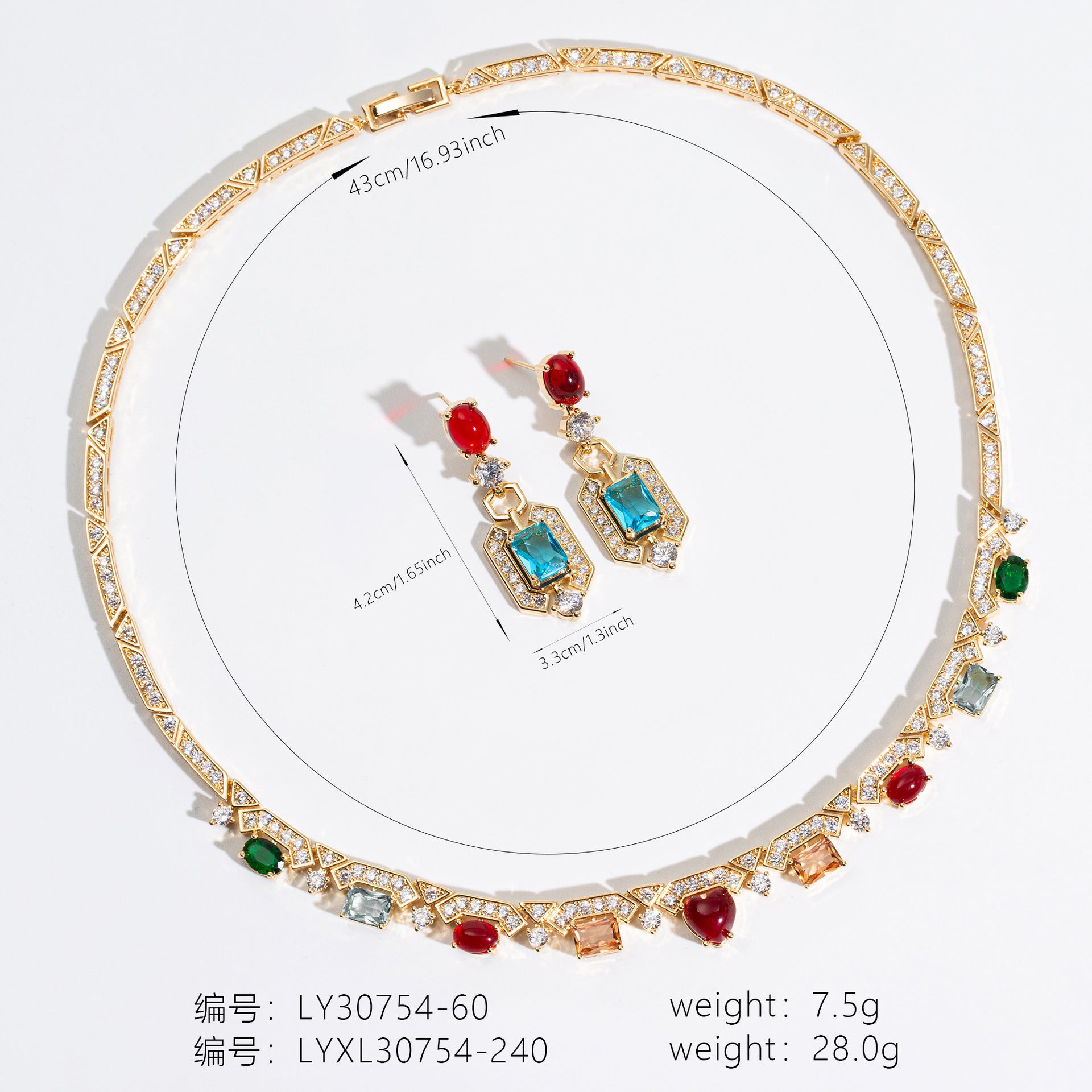 Luxury Multicolor Crystal Necklace and Earrings Jewelry Set