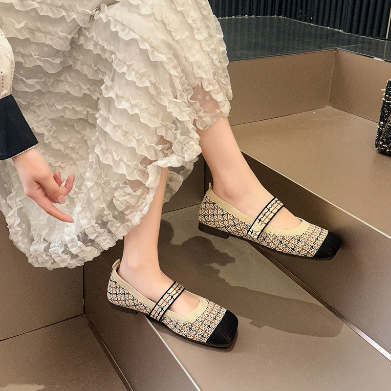 Knitted color blocked square toe loafers