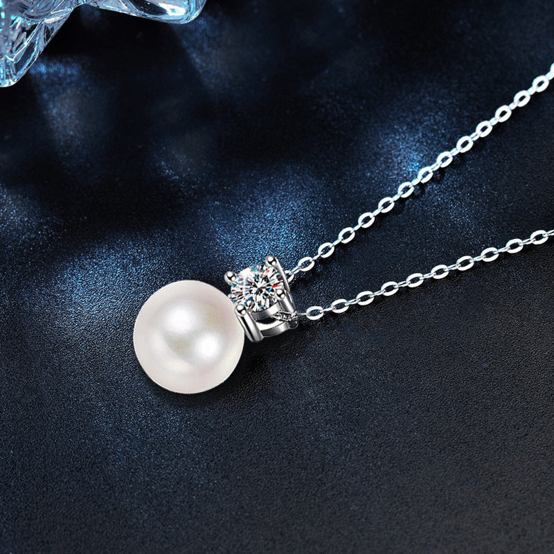 S925 Sterling Silver Pearl Mozzarella Diamond Necklace