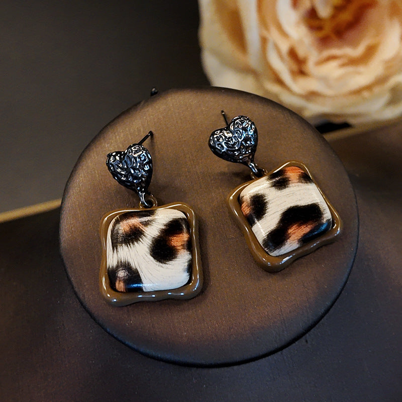 Maillard love leopard print personalized earrings