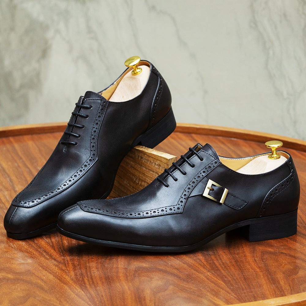 Black Leather Business Brock Shoes Office Casual Dress Oxford Shoes