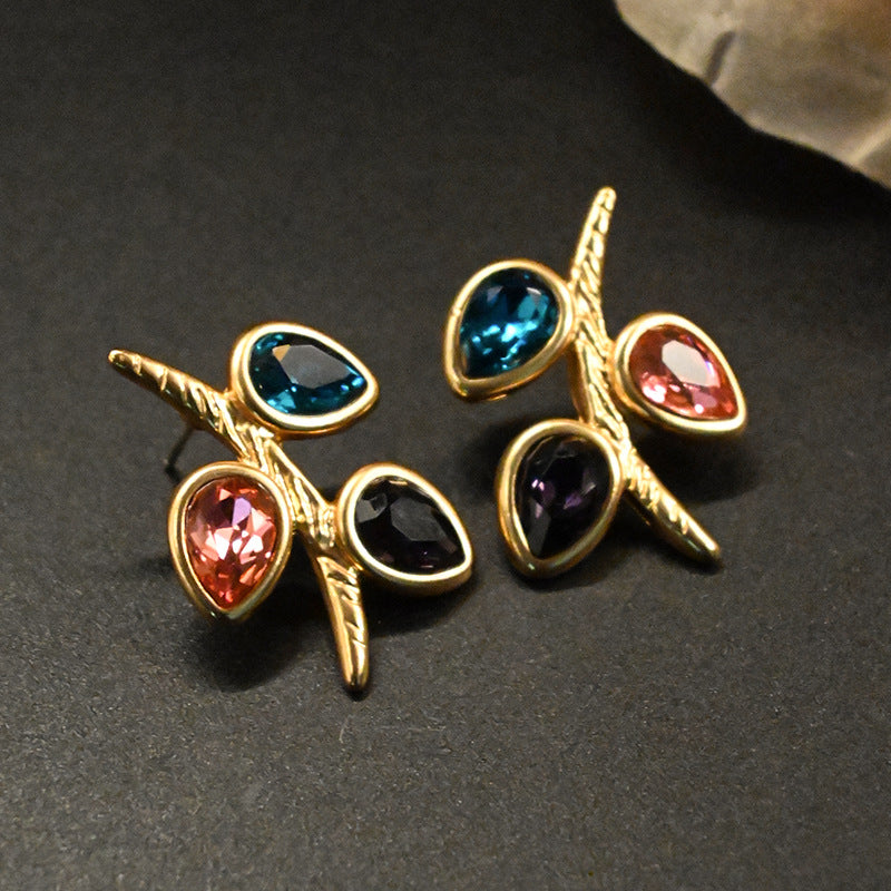 Premium Mixed Color Rhinestone Branches and Leaves Necklace Set