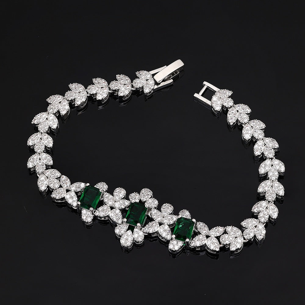 Luxury Emerald Green Crystal Jewelry Set – Necklace Earrings Bracelet Ring for Women