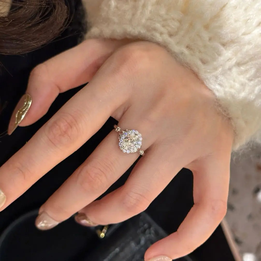 Bague S925 en argent sterling, forme œuf de pigeon, entièrement sertie de diamants
