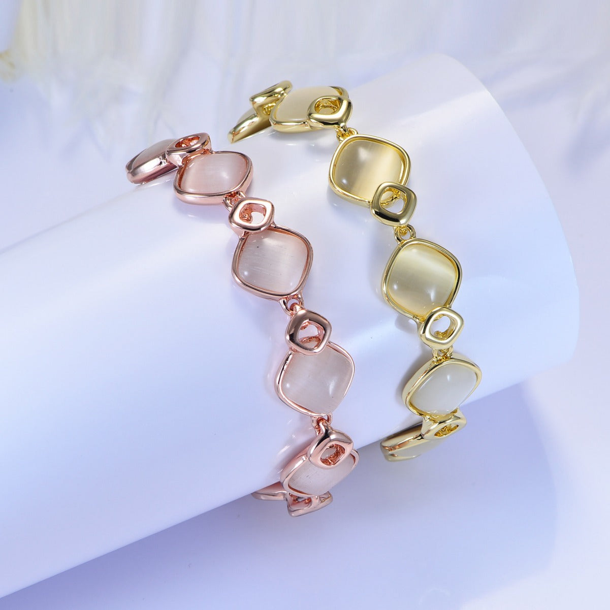 Rose gold opal geometric bracelet