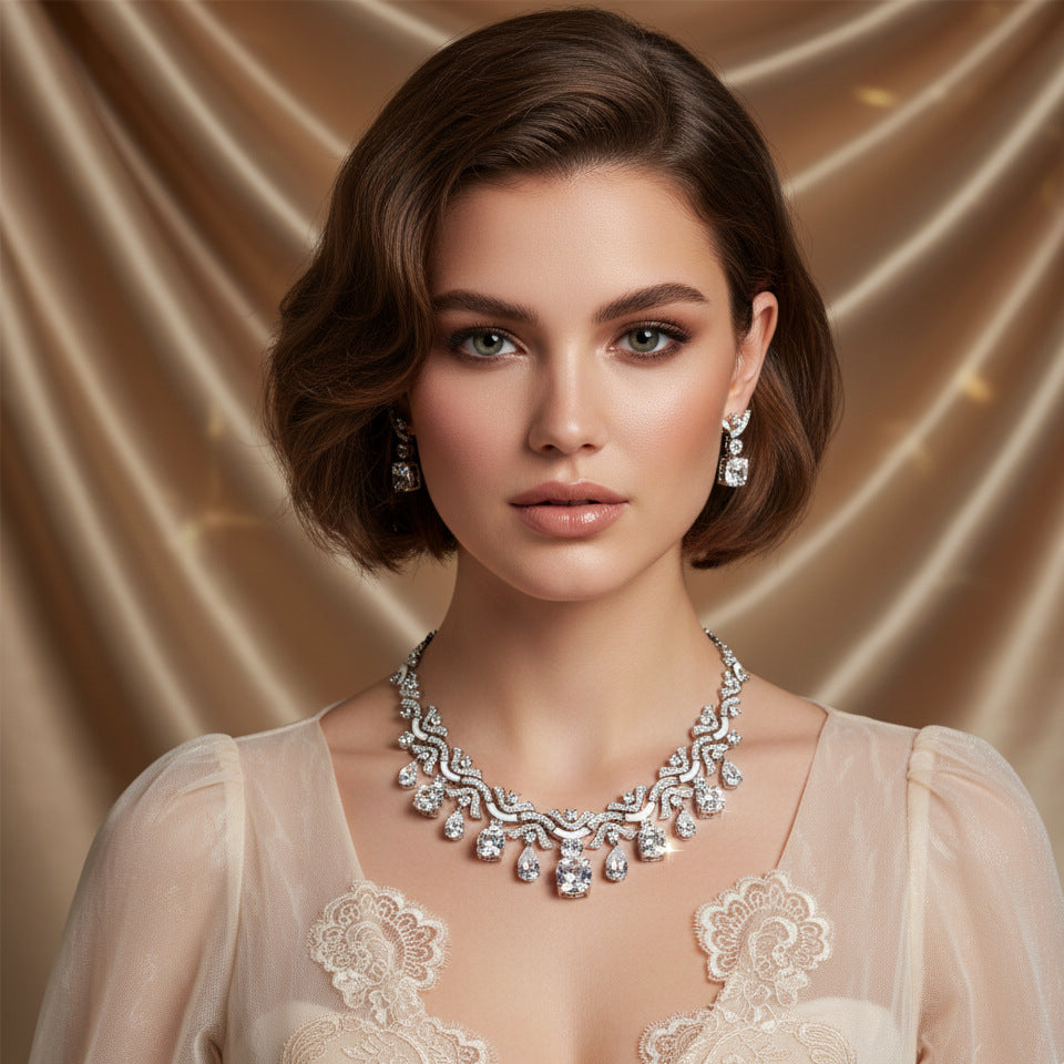 Luxury Pink and Green Gemstone Necklace Set – Elegant Multicolor Jewelry with Earrings