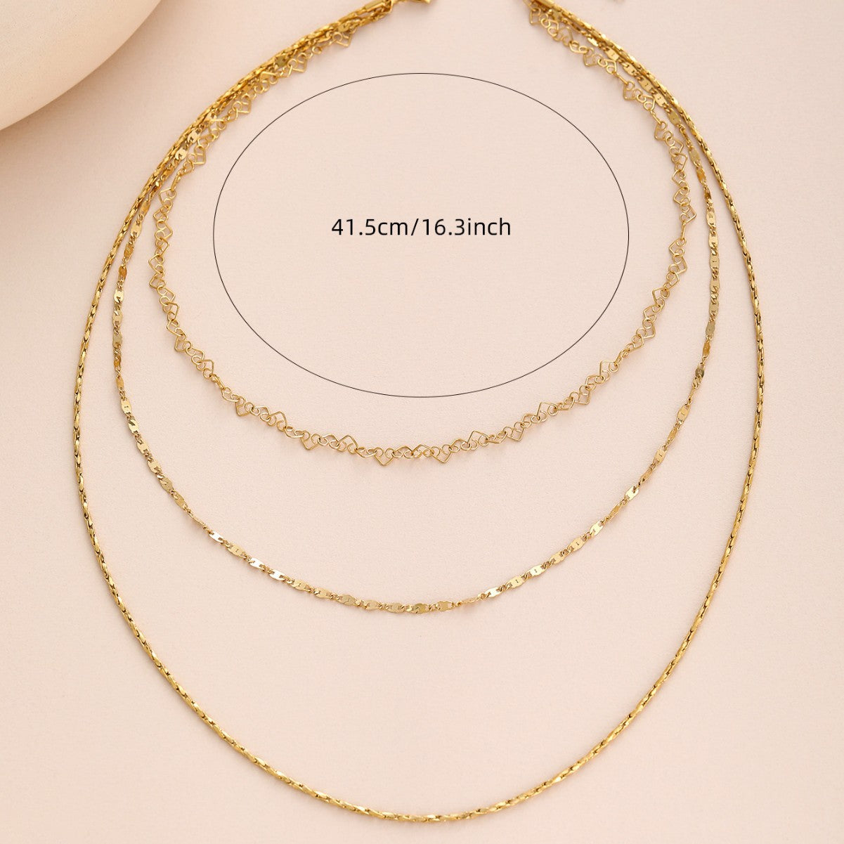 Gold stainless steel stacked three-layer plain chain